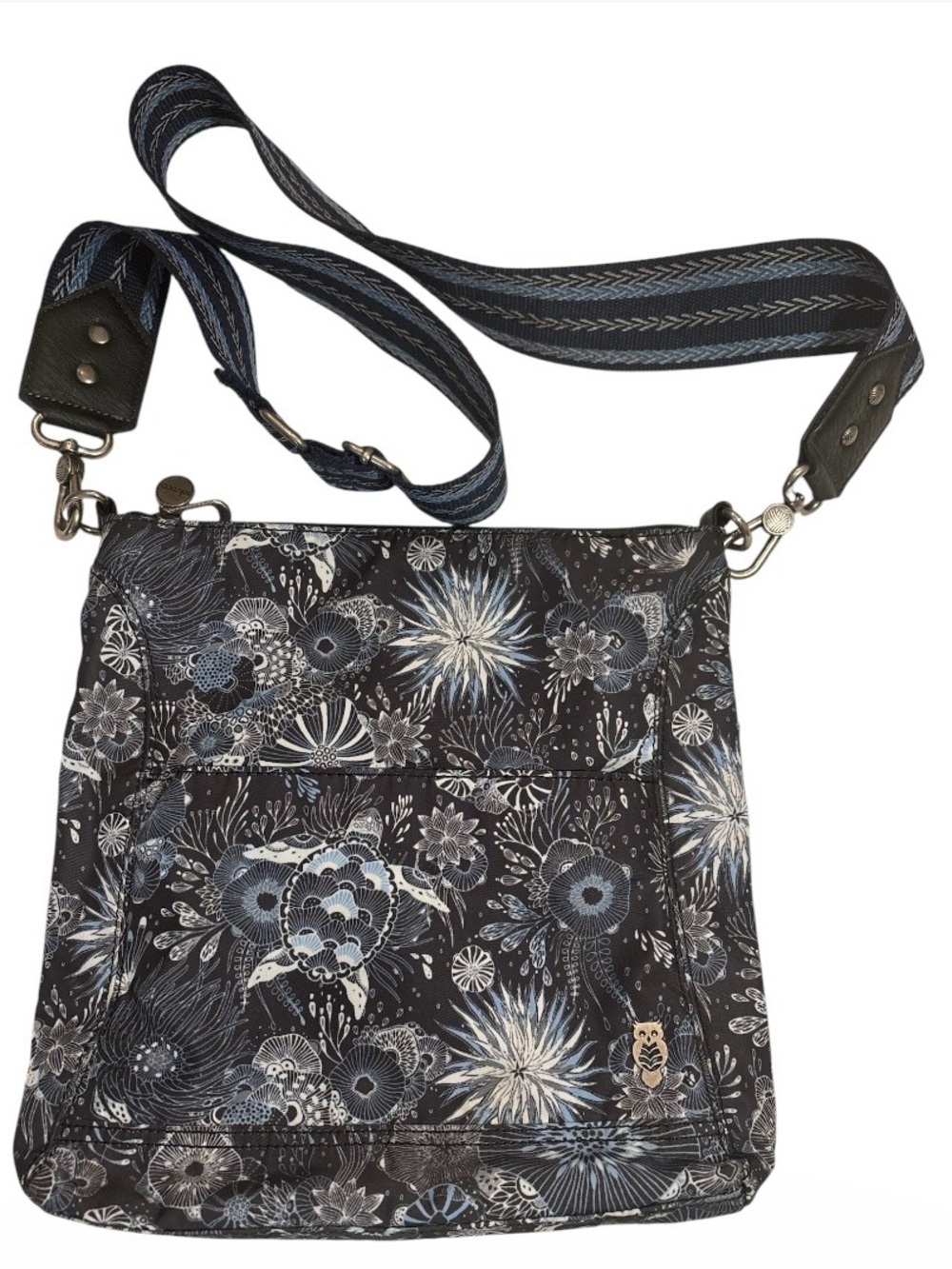 Sakroots Black Crossbody with Blue Floral Trim